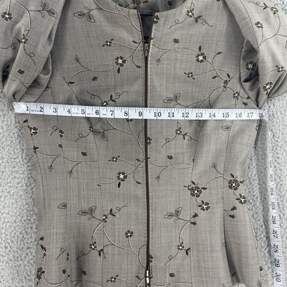 Escada Suit Womens 34 / M Gray Pure New Wool Floral Embroidered Jacket Pants Set - Picture 3 of 16